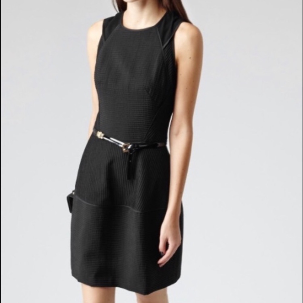 Reiss Black Zaria Sheer Stripe Dress. Size 6